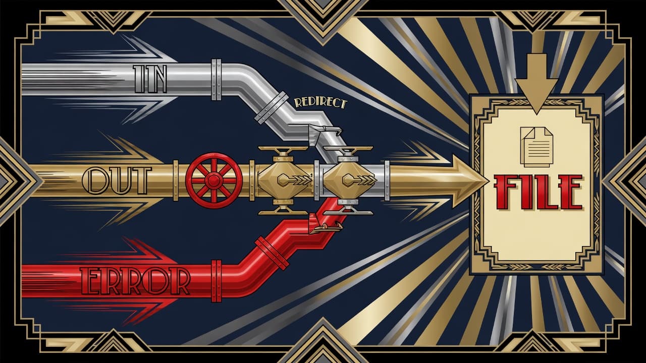 Futurism Art Deco — IN OUT ERROR streams redirected into a FILE